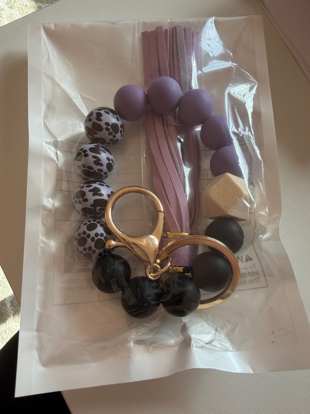 Plum Beaded Tassel Keychain with Gold Ring
